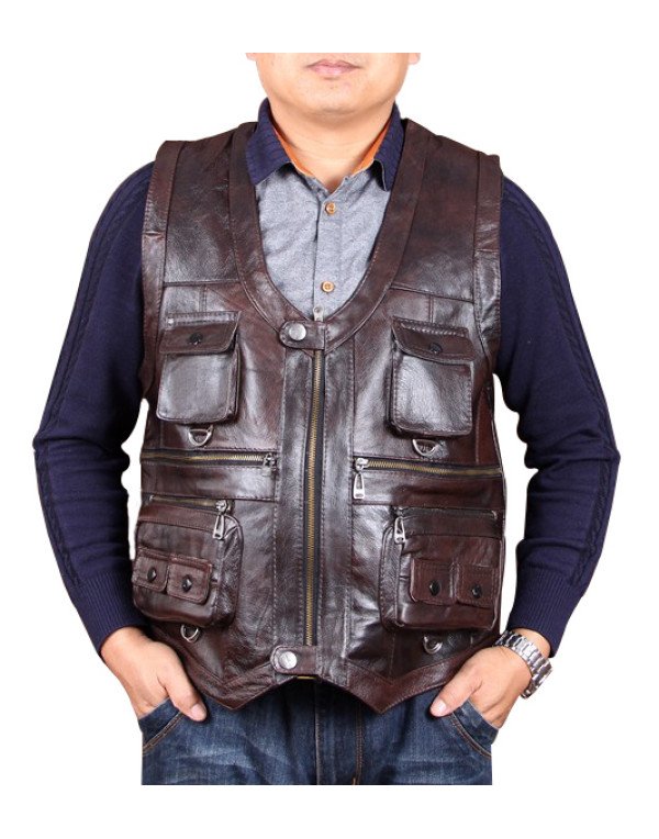 Genuine Sheep Leather Hollywood Style Waistcoat Bi...